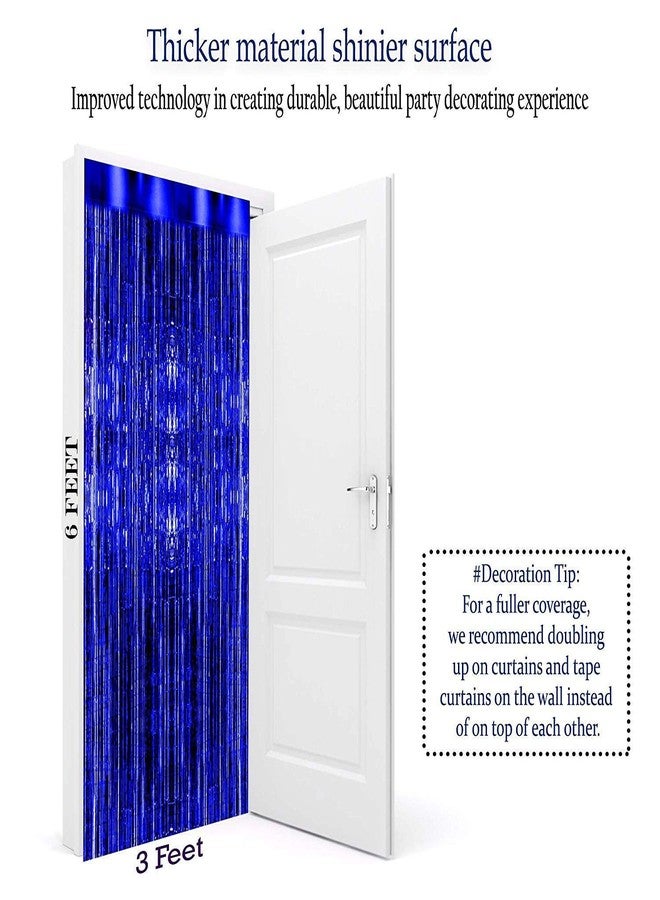 Shomex® Big 3ft x 6ft Blue Tinsel Metallic Foil Fringe Curtains Backdrop for Party Decoration - Image 3